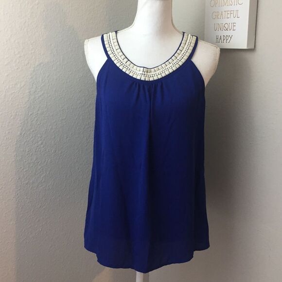 Banana Republic Royal Blue Beaded Tank - Picture 1 of 7